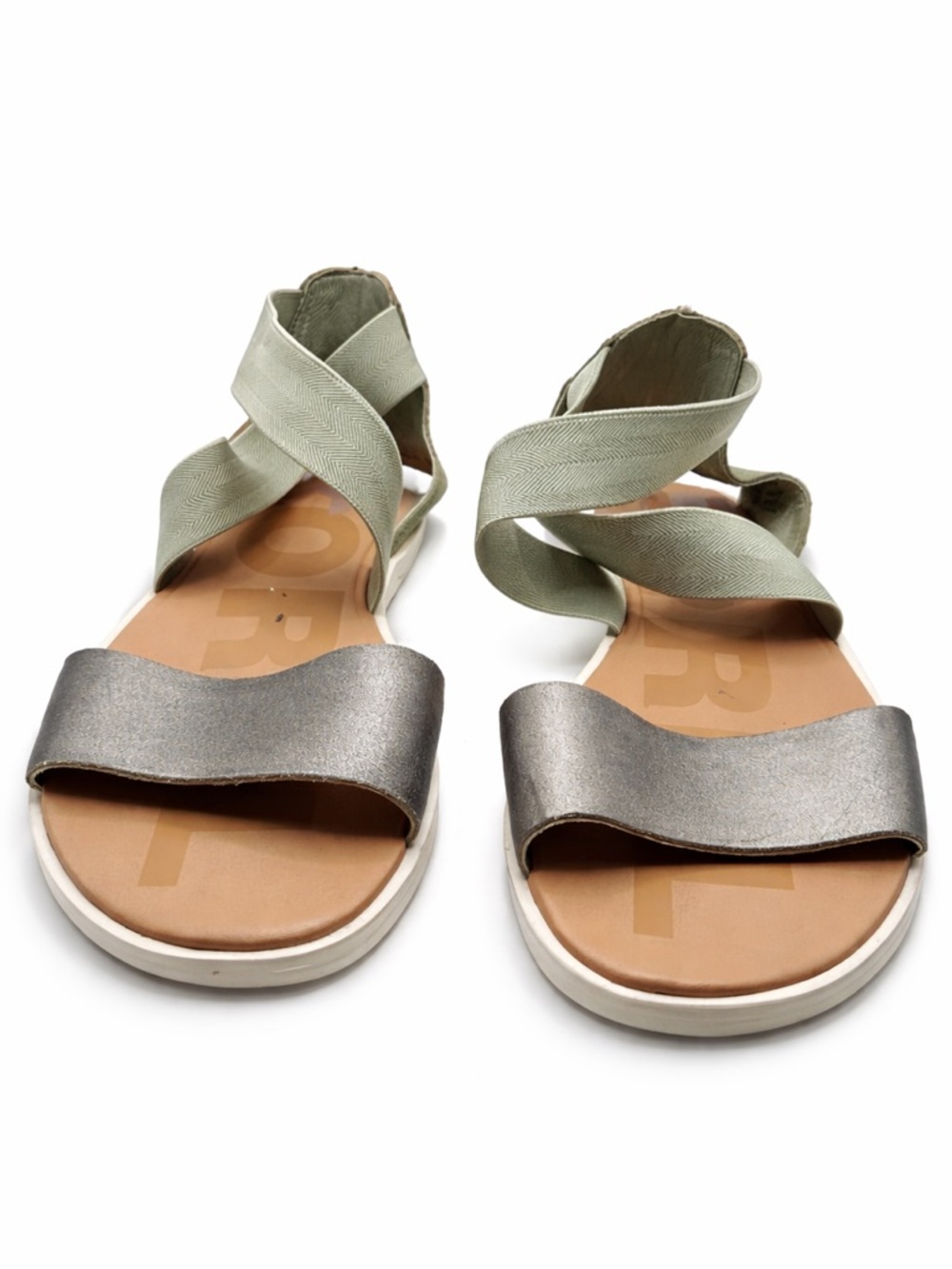 Sorel Metallic Gray Front & Sage Wrap Sandals